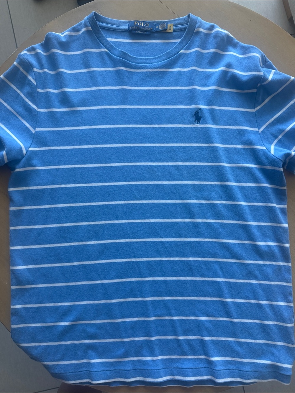 Polo by Ralph Lauren Light Blue & White Striped Crewneck Tee